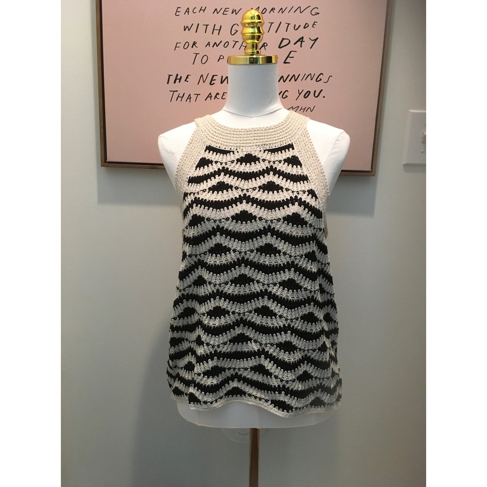 LOFT‎ NWT Black Cream Crochet Chevron Halter Tank Top 100% Cotton Large